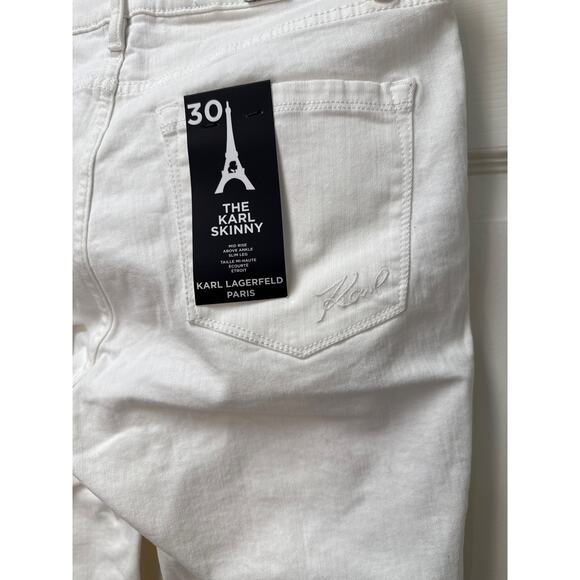 Karl Lagerfeld White Skinny Jeans Mid Rise Women’s 10 Ankle Raw Hem NWT - Picture 8 of 14